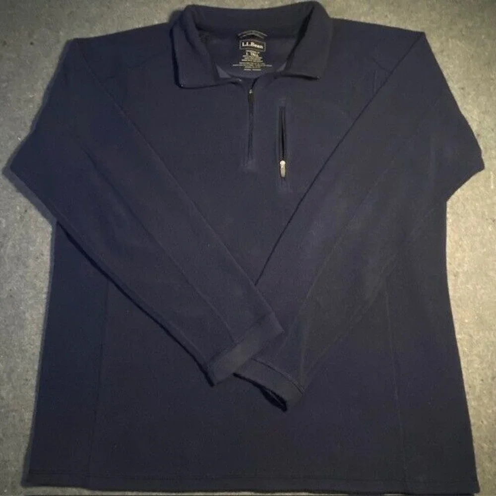 L.L. BEAN 100% Polyester LONG SLEEVE Pullover 1/4 Zip SWEATER Fleece Blue L TALL